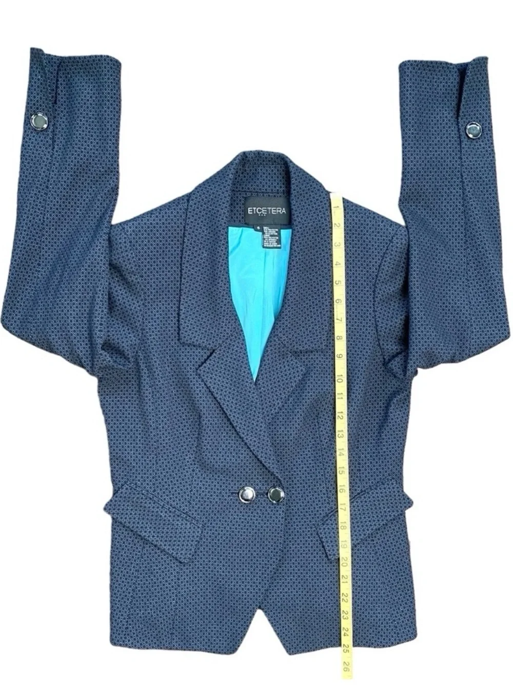 Etcetera Navy Micro-Print Blazer with Turquoise Lining
